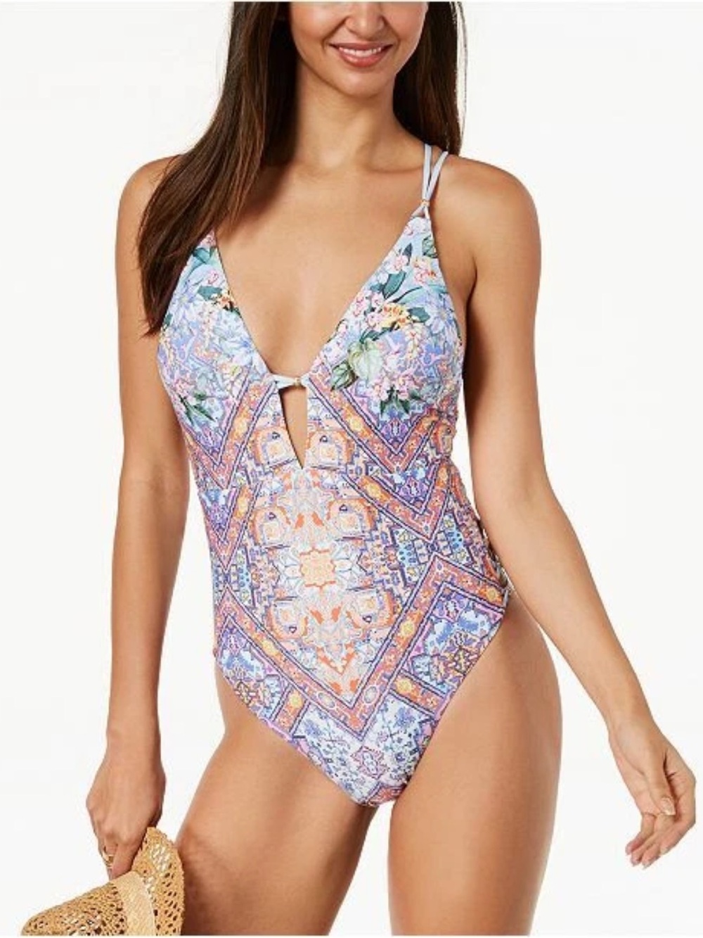 Nanette Lepore V-Neck Floral Mosaic One-Piece Swimsuit